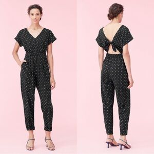 Rebecca Taylor Romy Dot Tie Back Elastic Waist Cotton Jumpsuit